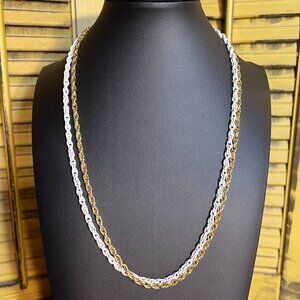 Vintage Roget Goldtone and White Enamel Double Rope Necklace